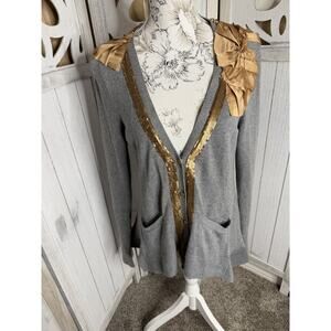 Anthropologie Sequin Satin Cardigan Sweater by Yellow Bird Size Large